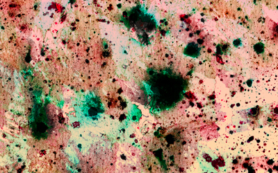 Pintura expresionista abstracta de Eduardo Angulo con texturas rosas, verdes y negras